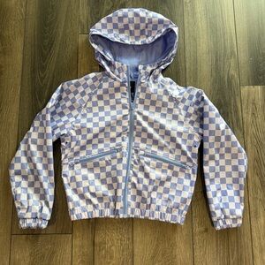 Art Class Checkerboard Hooded Windbreaker Jacket Blue White Kids Size M 7/8 Y2K